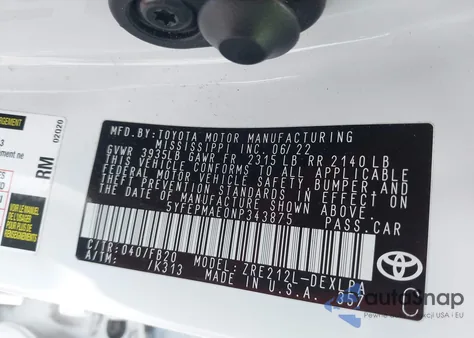 2022 Toyota Corolla Le from USA, damaged, VIN 5YFEPMAE0NP343875